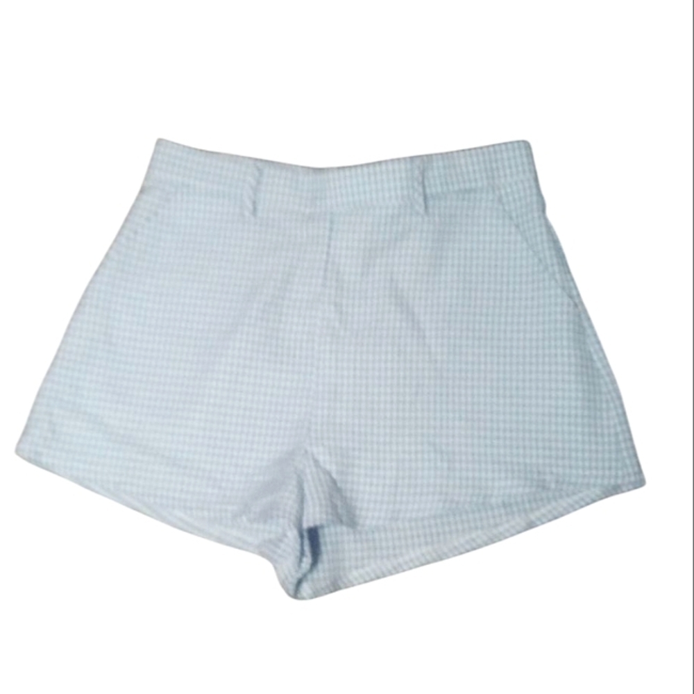 Princess Polly Blue & White Gingham High Waist Shorts Cotton Blend Size 8